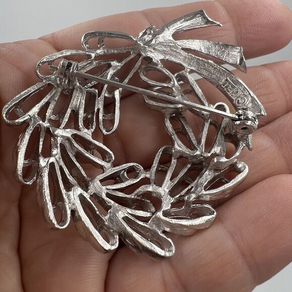 VINTAGE SIGNED PELL BROOCH Wheat Floral Ribbon Wreath SPRAY & BOW PIN Signed - Picture 4 of 6